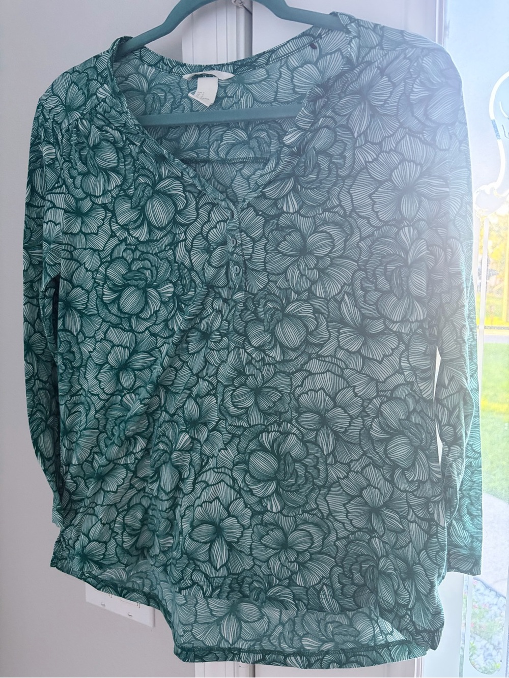 H&M Women’s Floral Print Long Sleeve Top - Teal Green